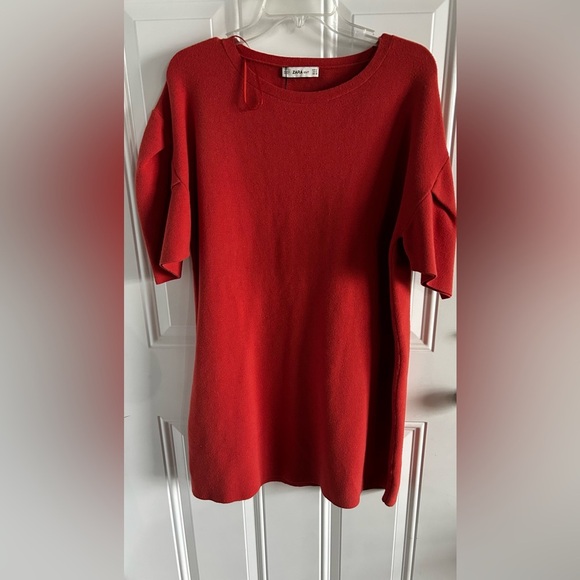 Zara Elegant Orange Puff Sleeve Dress Sz M - Picture 2 of 2